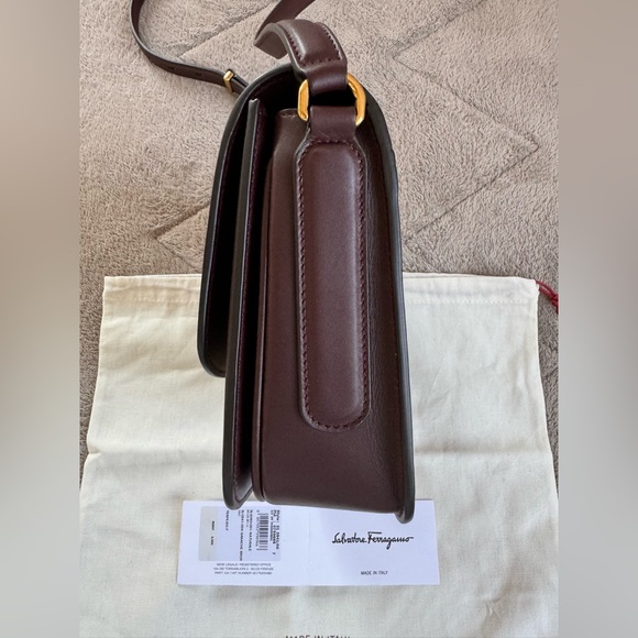 NEWš„FERRAGAMO Trapezio Canvas & Leather Crossbody Bagš„ - Picture 12 of 16